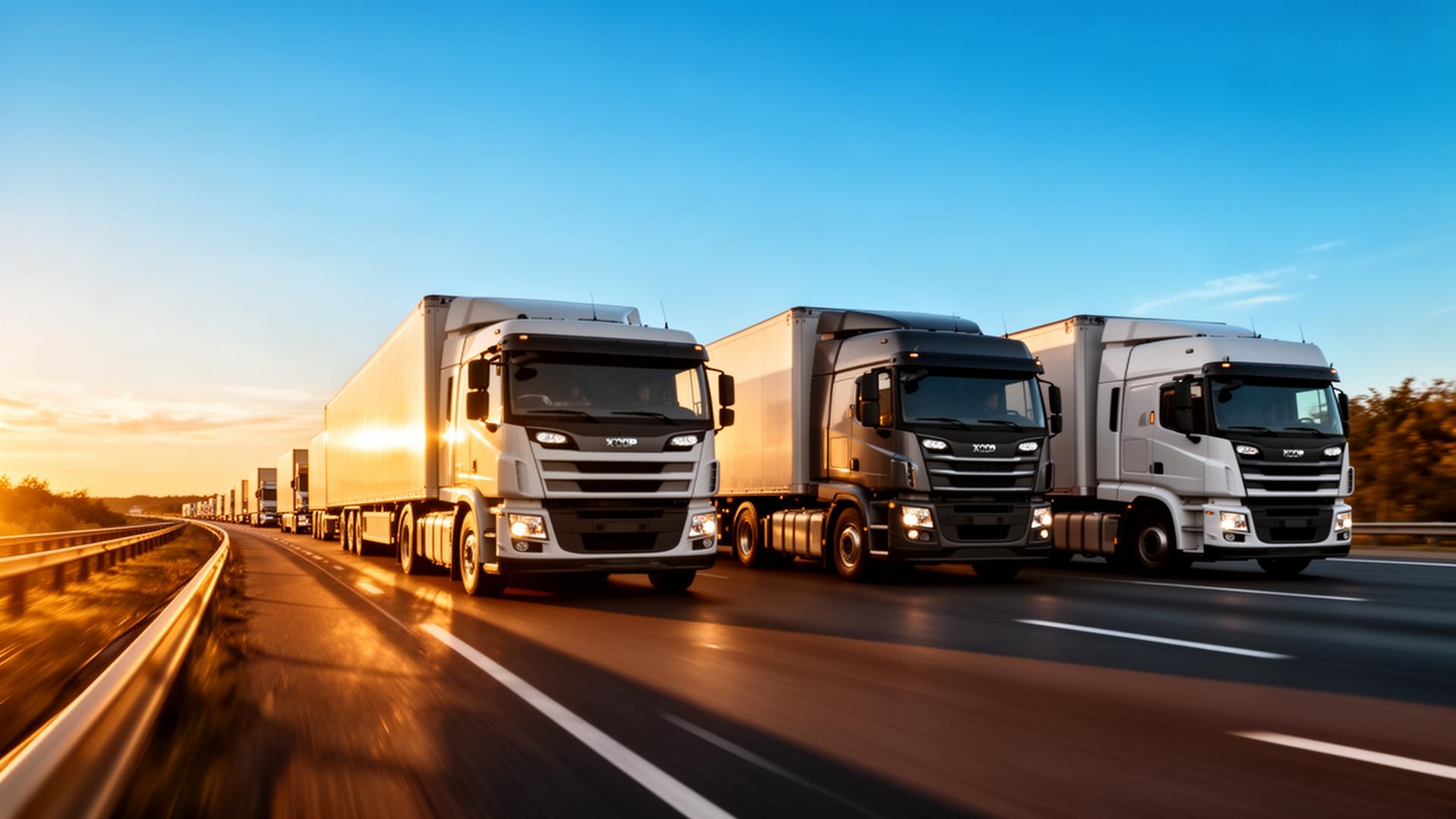 Commercial trucking fleet on highway